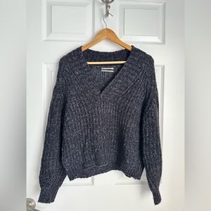 ANTHROPOLOGIE HONORE RIBBED KNIT PULLOVER SWEATER TOP WOOL BLEND GREY